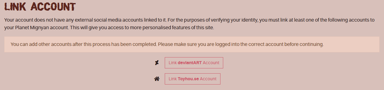 A screenshot of the page asking the user to link an offsite account.