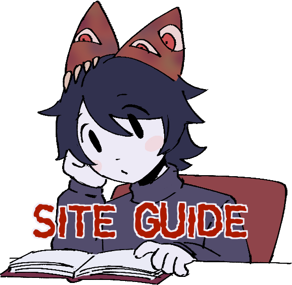 Meat-kun reading a journal with text that says site guide